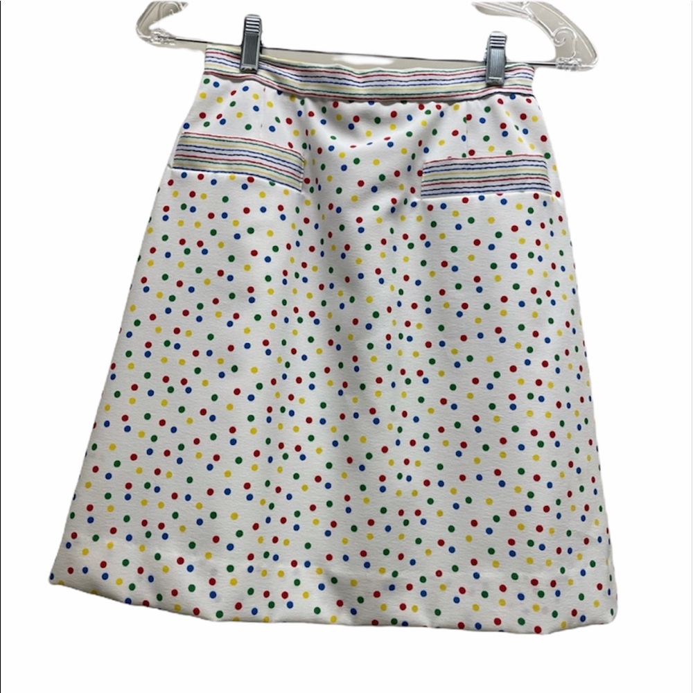 Vintage Polka Dot A-Line Skirt - White with Red, Blue, Green, Yellow Dots